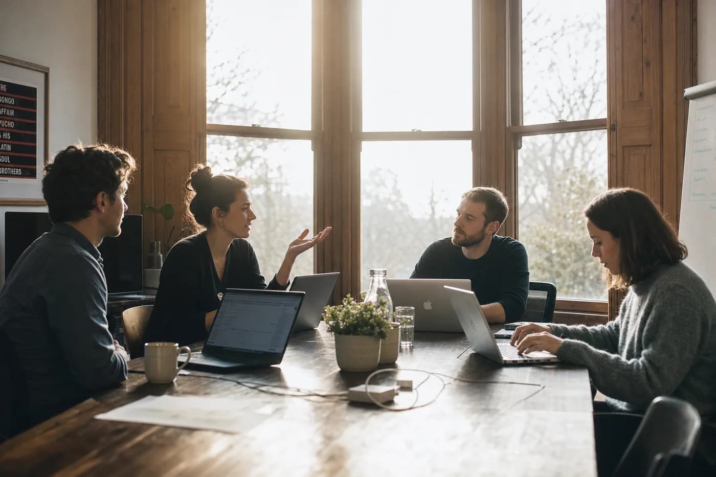 A team working together around one table